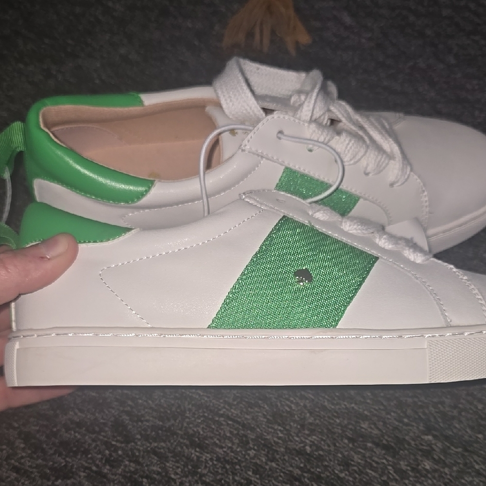 kate spade White and Green Leather Athletic Sneakers